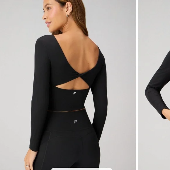 Fabletics Oasis Twist Built-In Bra Long-Sleeve Top - S - Black - Picture 1 of 4